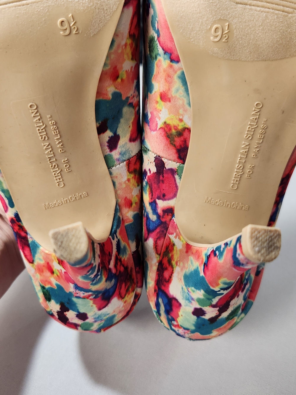 ⭐️Christian Siriano Floral Watercolor Peep Toe Stiletto Heels Pumps Vibrant 9.5 - Picture 13 of 16
